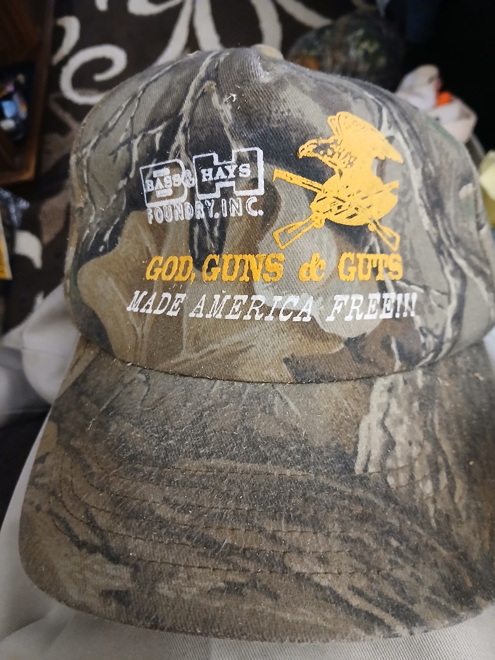 Bass & Hays Foundry 'God, Guns & Guts' Camouflage Cap - Brown/Green